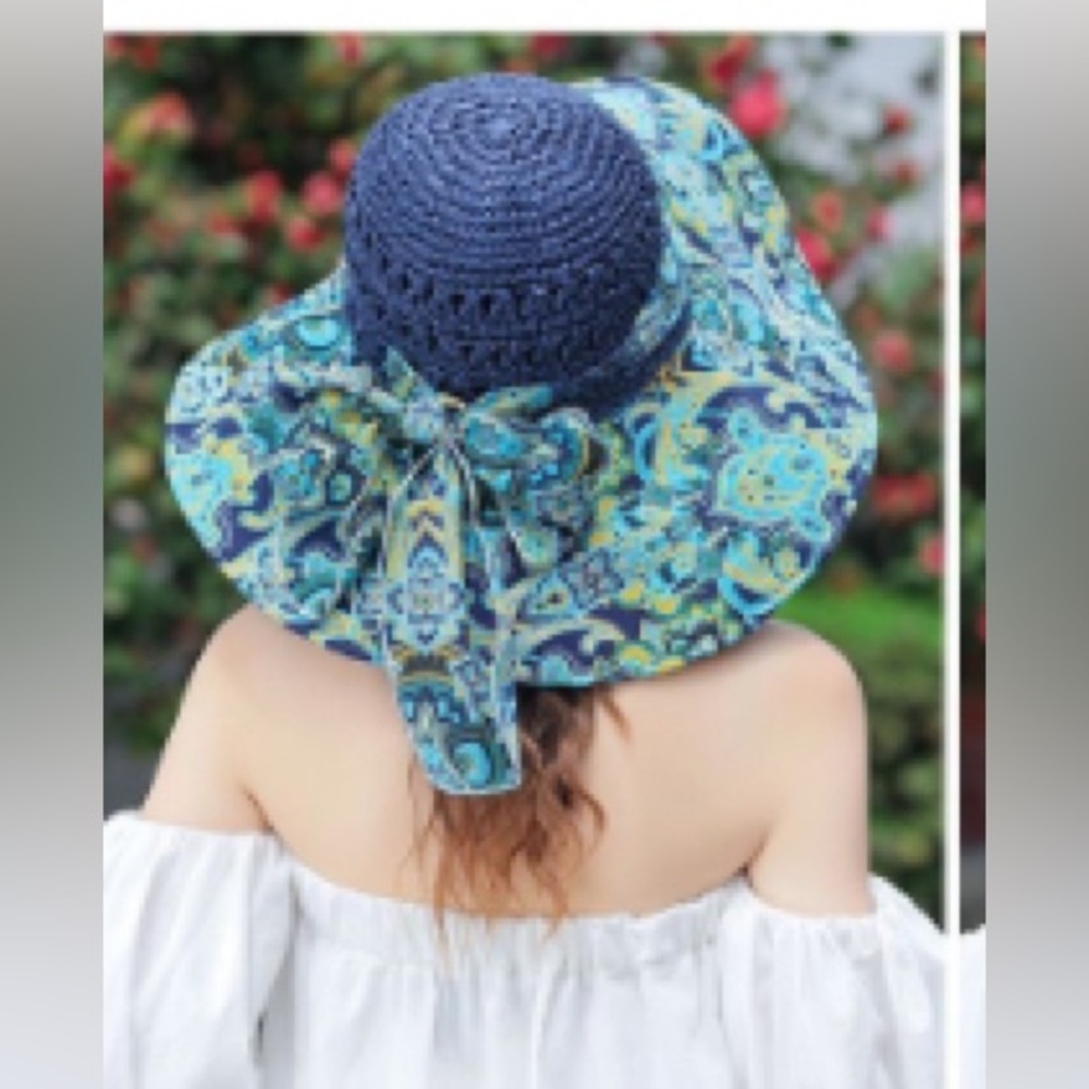 Elegant Blue Paisley Sun Hat - Picture 2 of 3